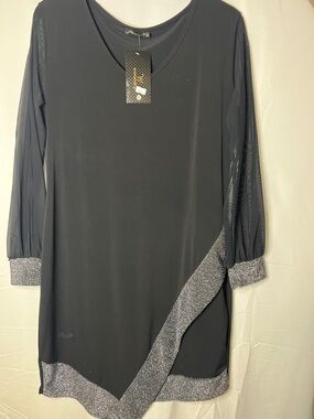 Black Shift Dress with Silver Glitter Trim